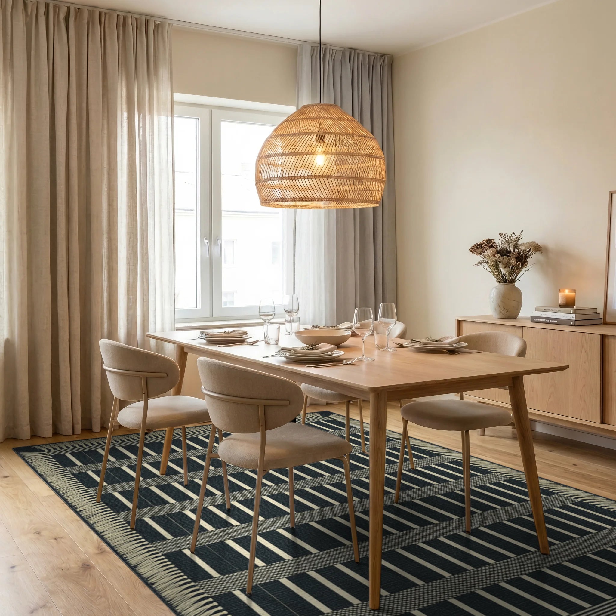 Gray White Cream Rug - dining_room