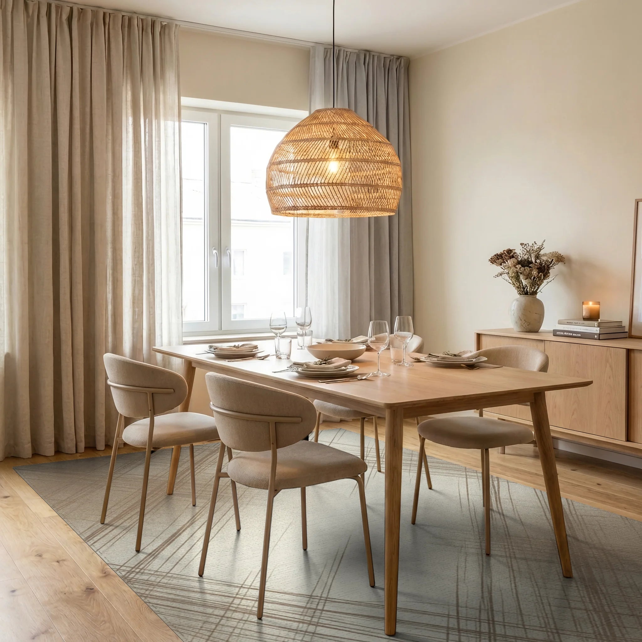 Cream White Abstract Rug - dining_room