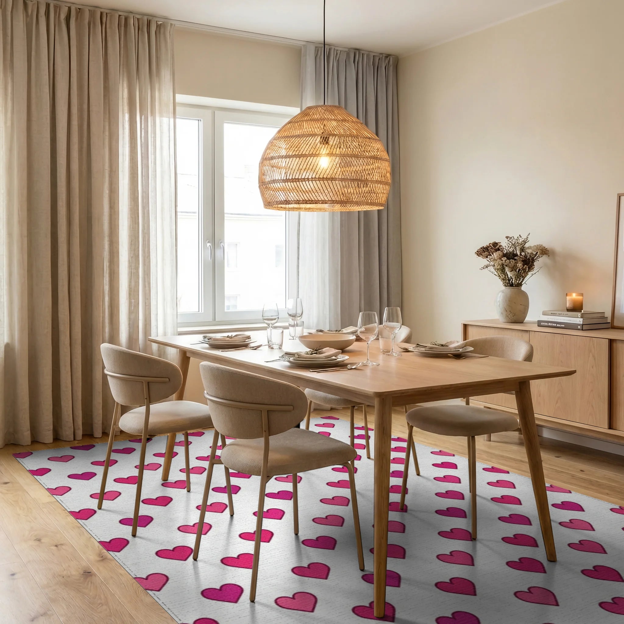 White Pink Minimalist Rug - dining_room