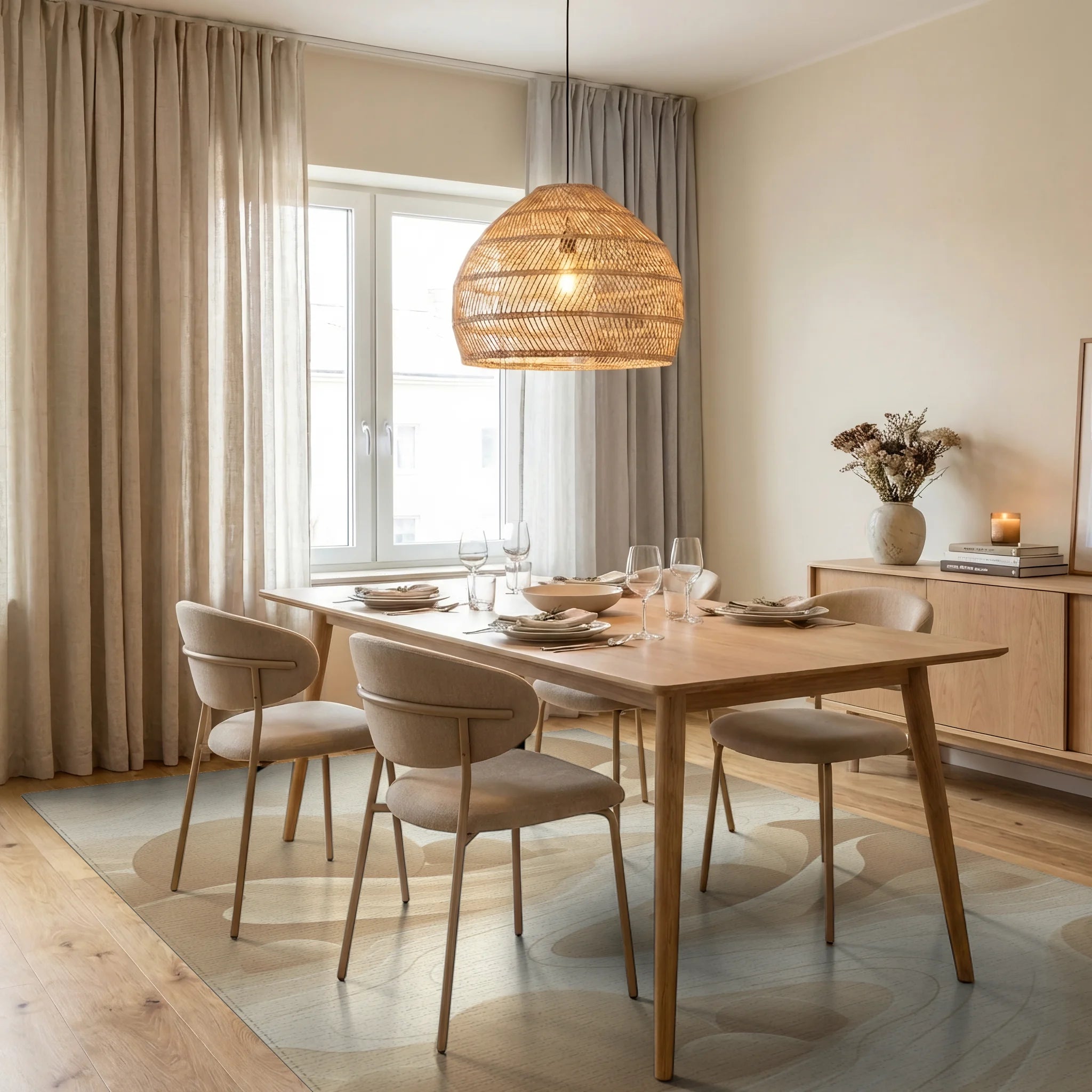 Cream Beige Geometric Rug - dining_room