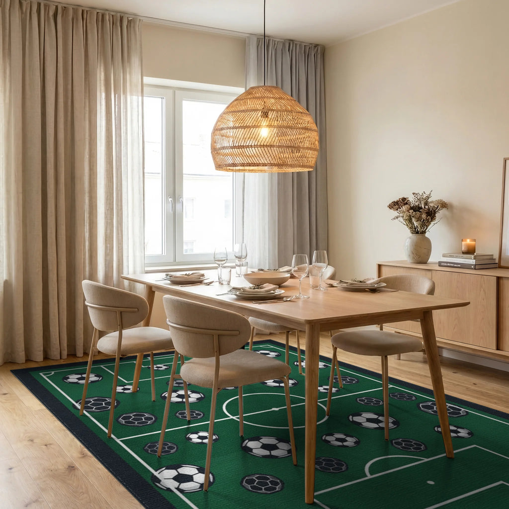 Minimalist Soccer Field Graphic Rug - dining_room