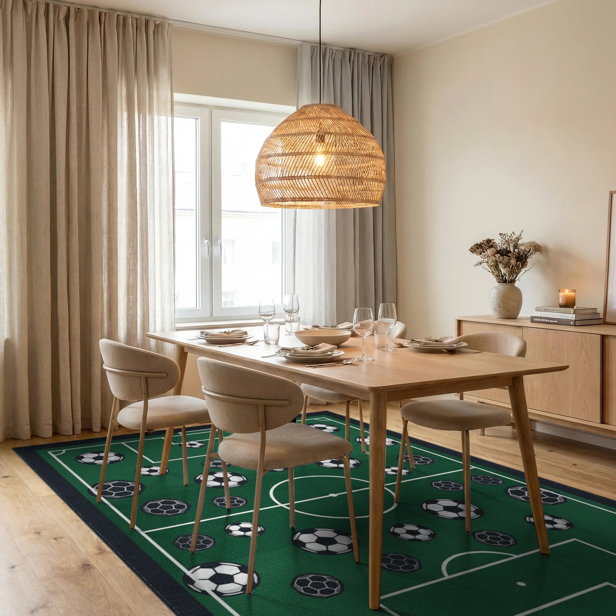 Minimalist Soccer Field Graphic Rug - dining_room