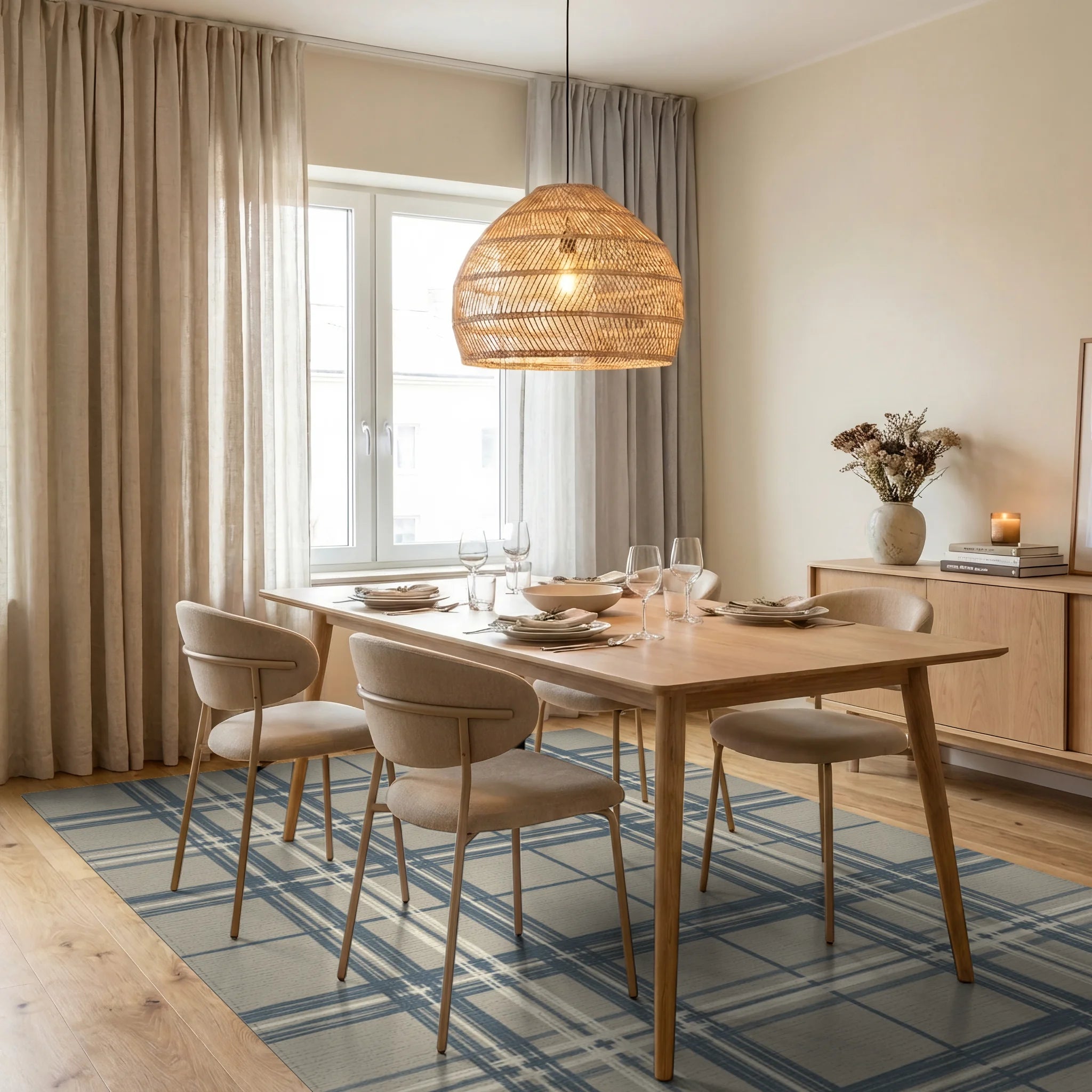 Blue White Geometric Rug - dining_room