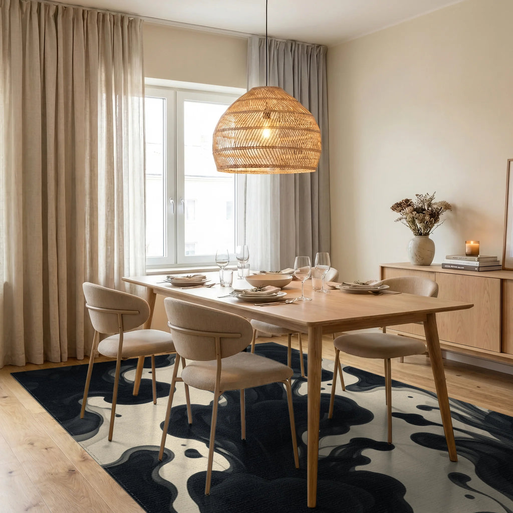 Black Beige Geometric Rug - dining_room