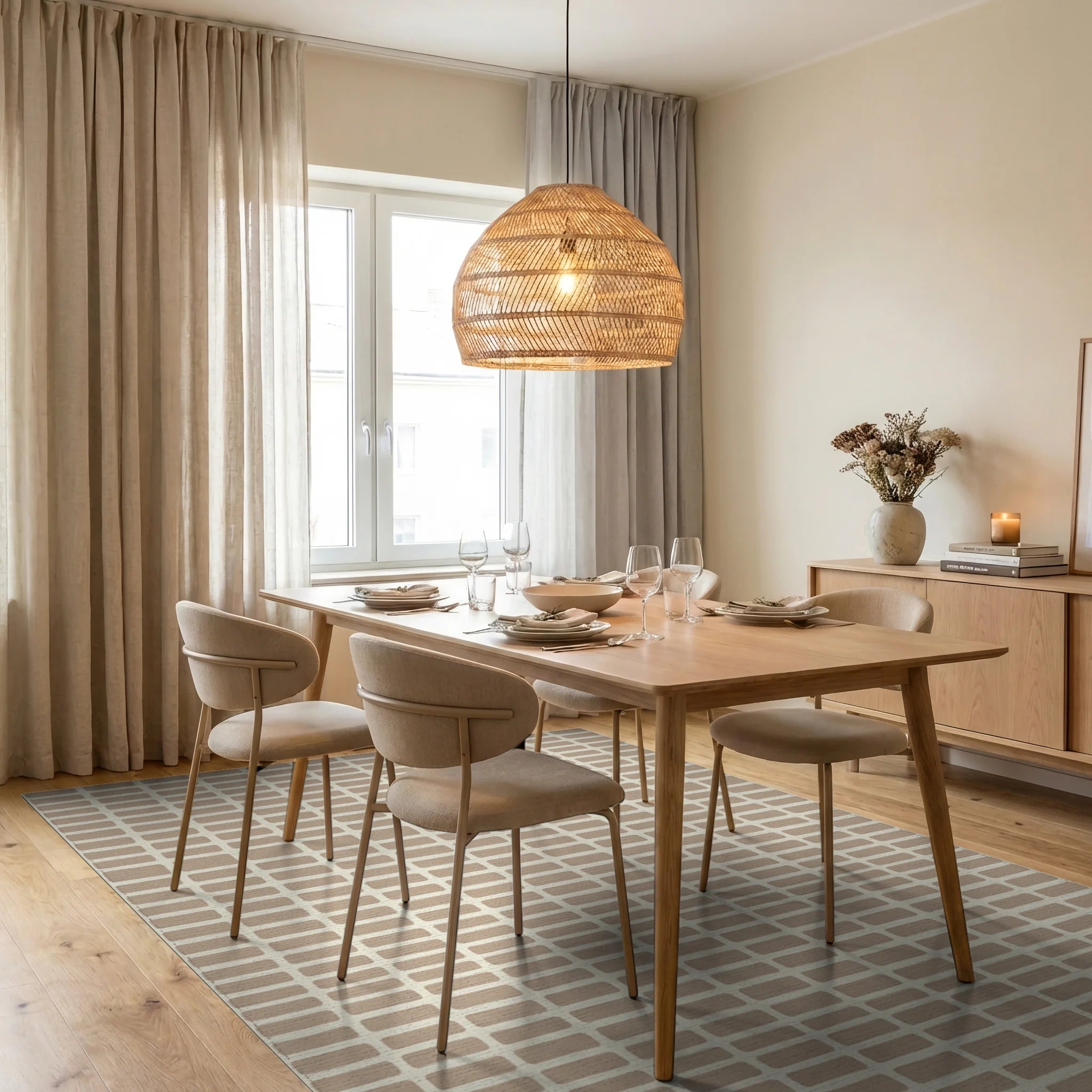 Cream Geometric Minimalist Rug - dining_room