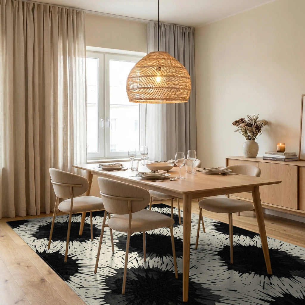 White Black Cream Rug - dining_room