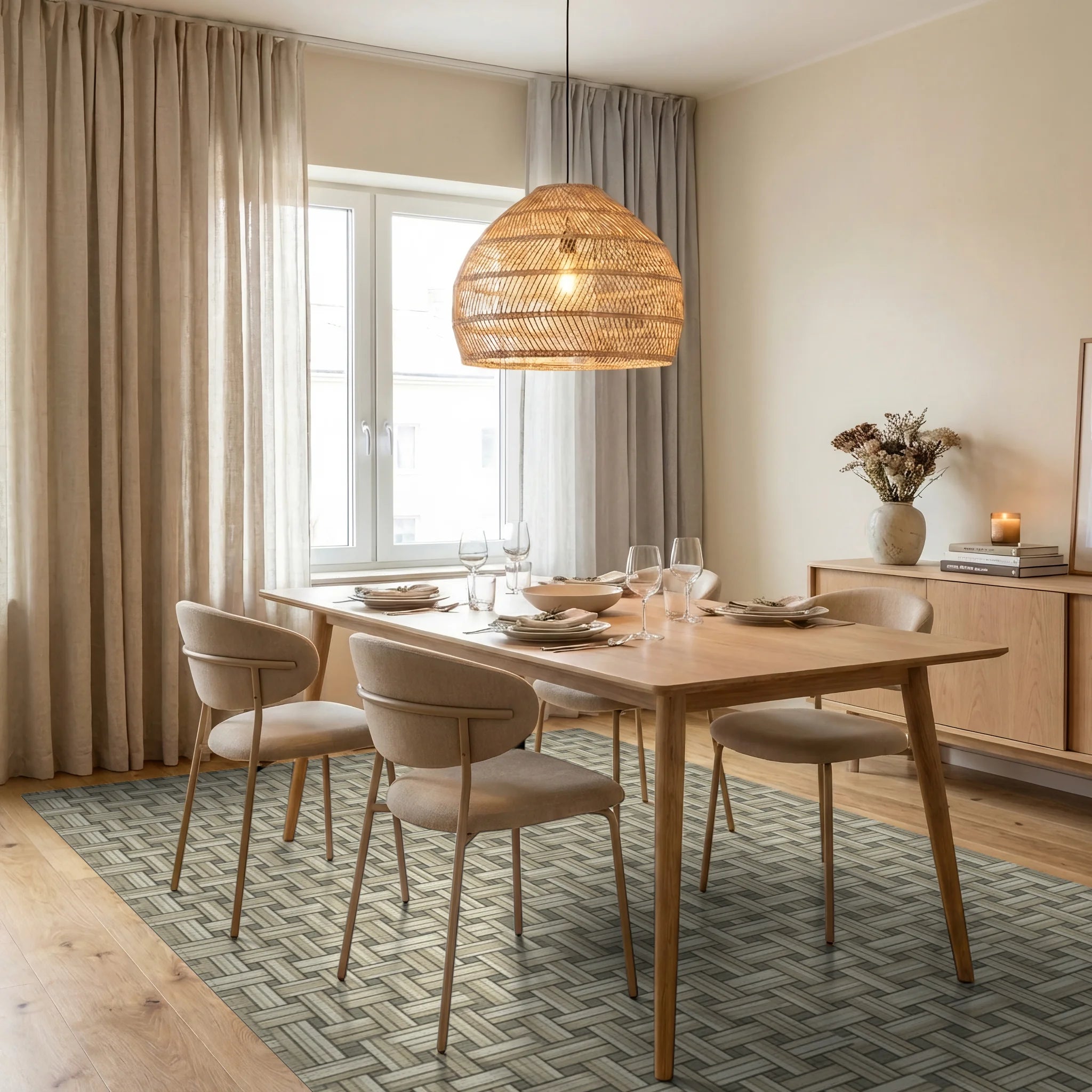 Cream Beige Geometric Rug - dining_room