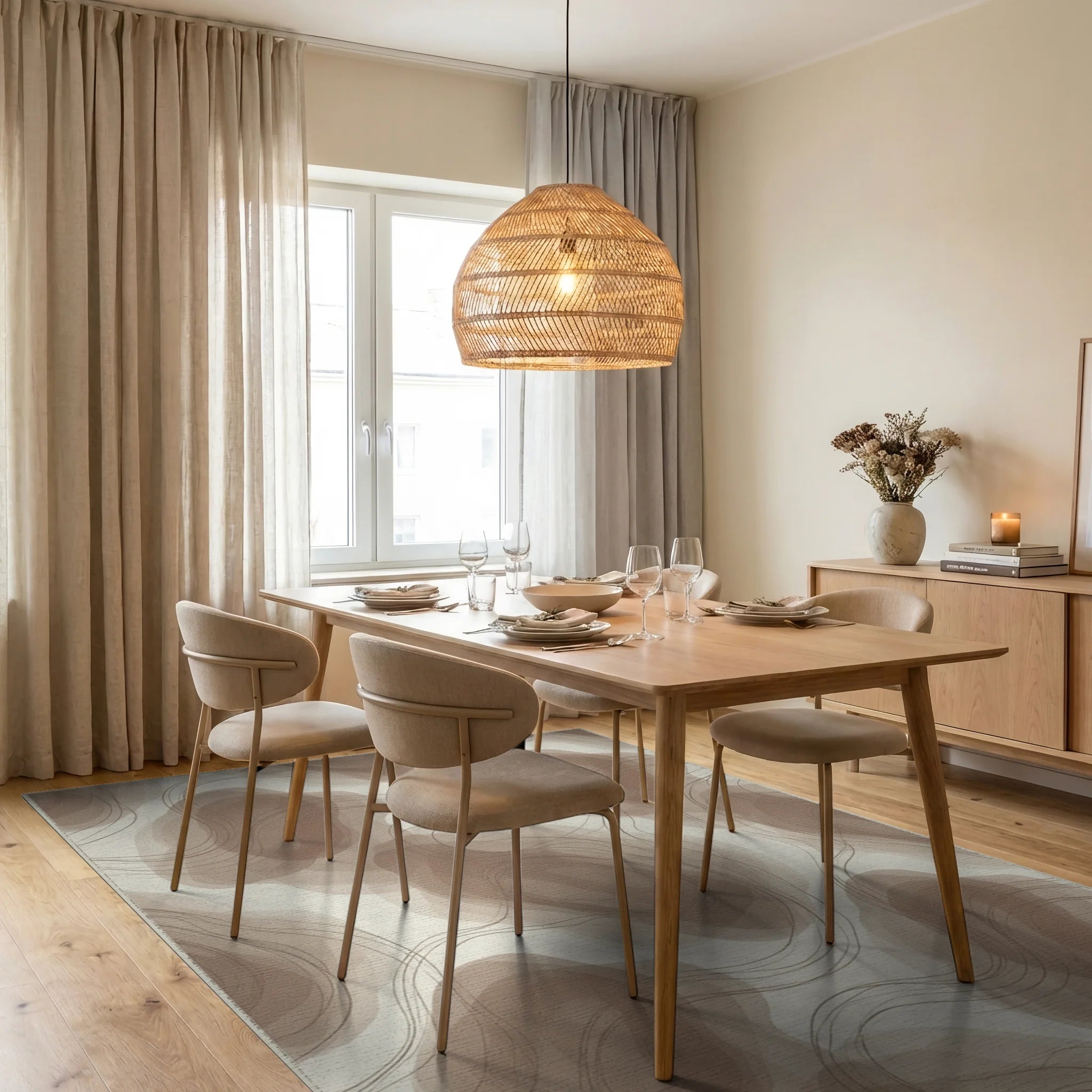 White Cream Abstract Rug - dining_room