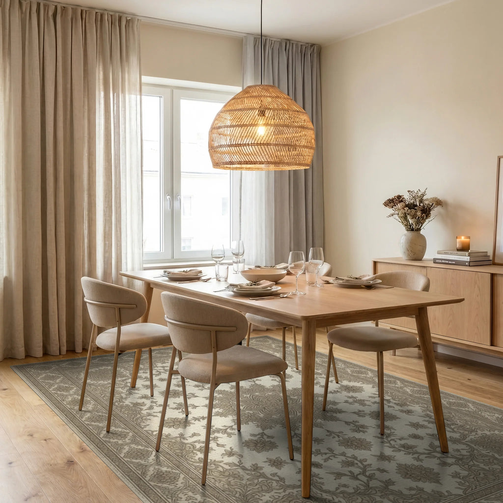 Cream Brown Traditional Rug - dining_room