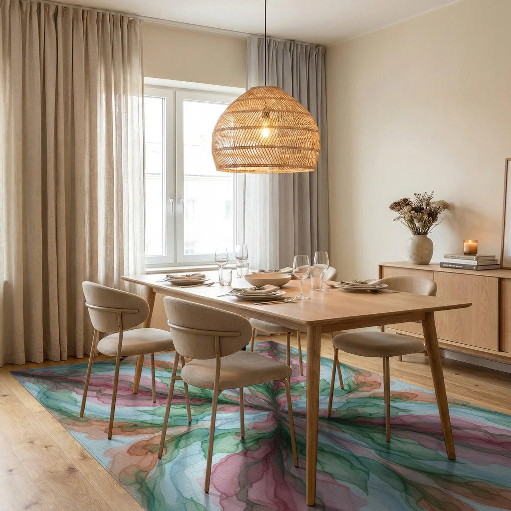 Pink Green Blue Rug - dining_room