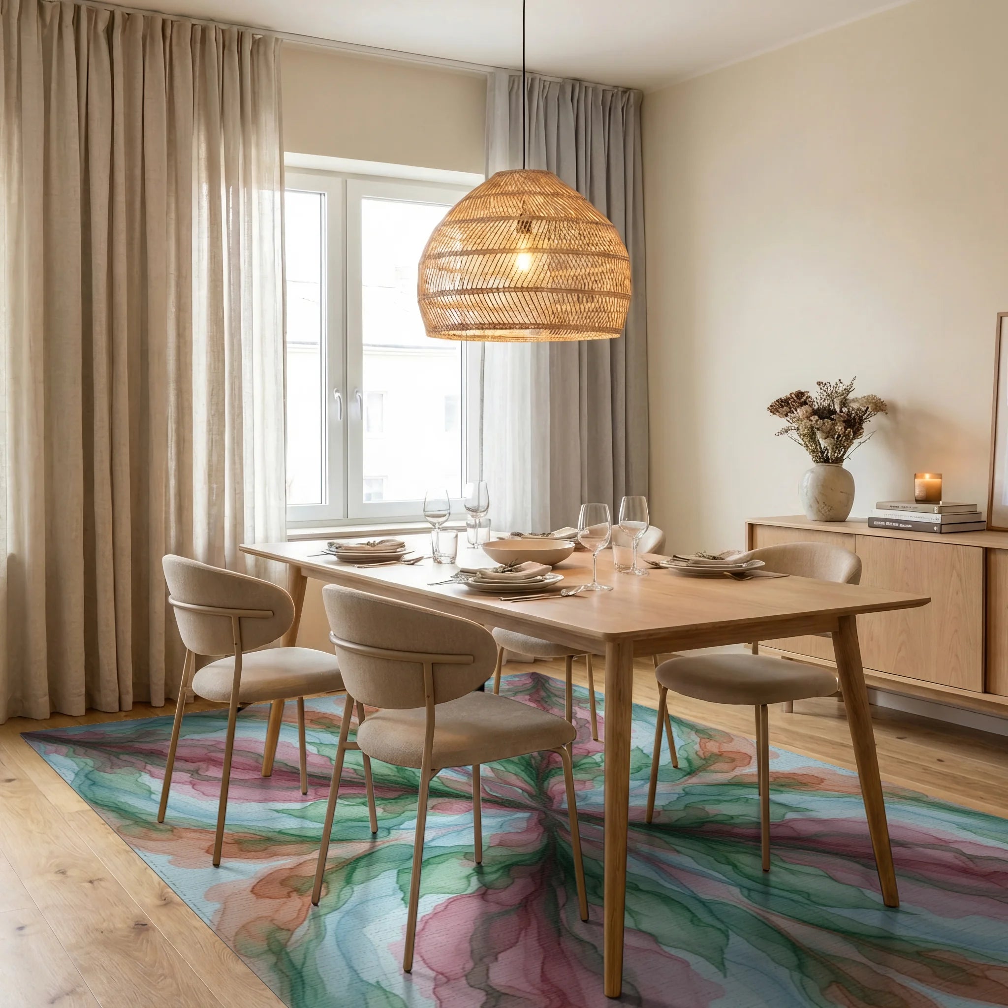 Pink Green Blue Rug - dining_room
