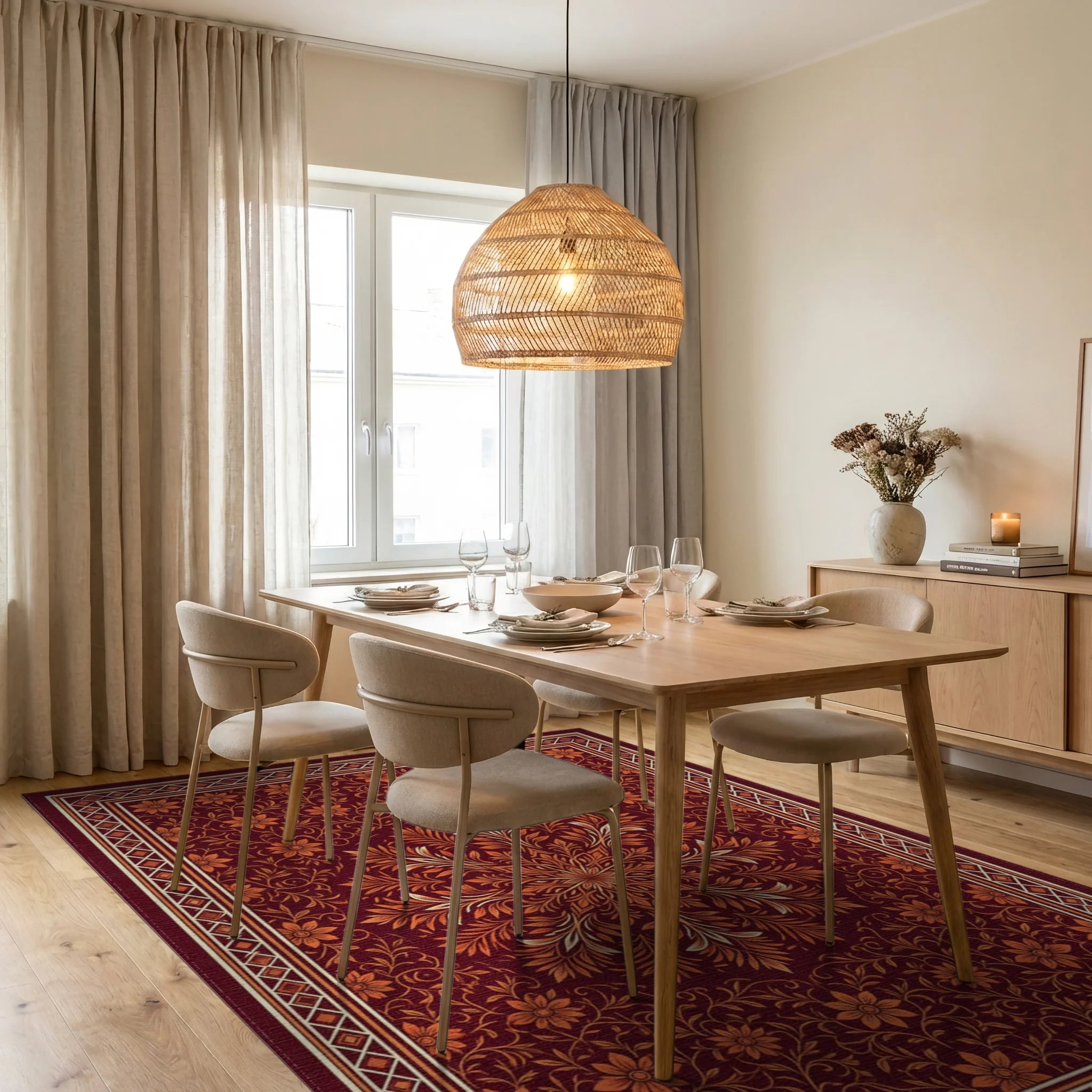 Crimson Orange Coral Rug - dining_room