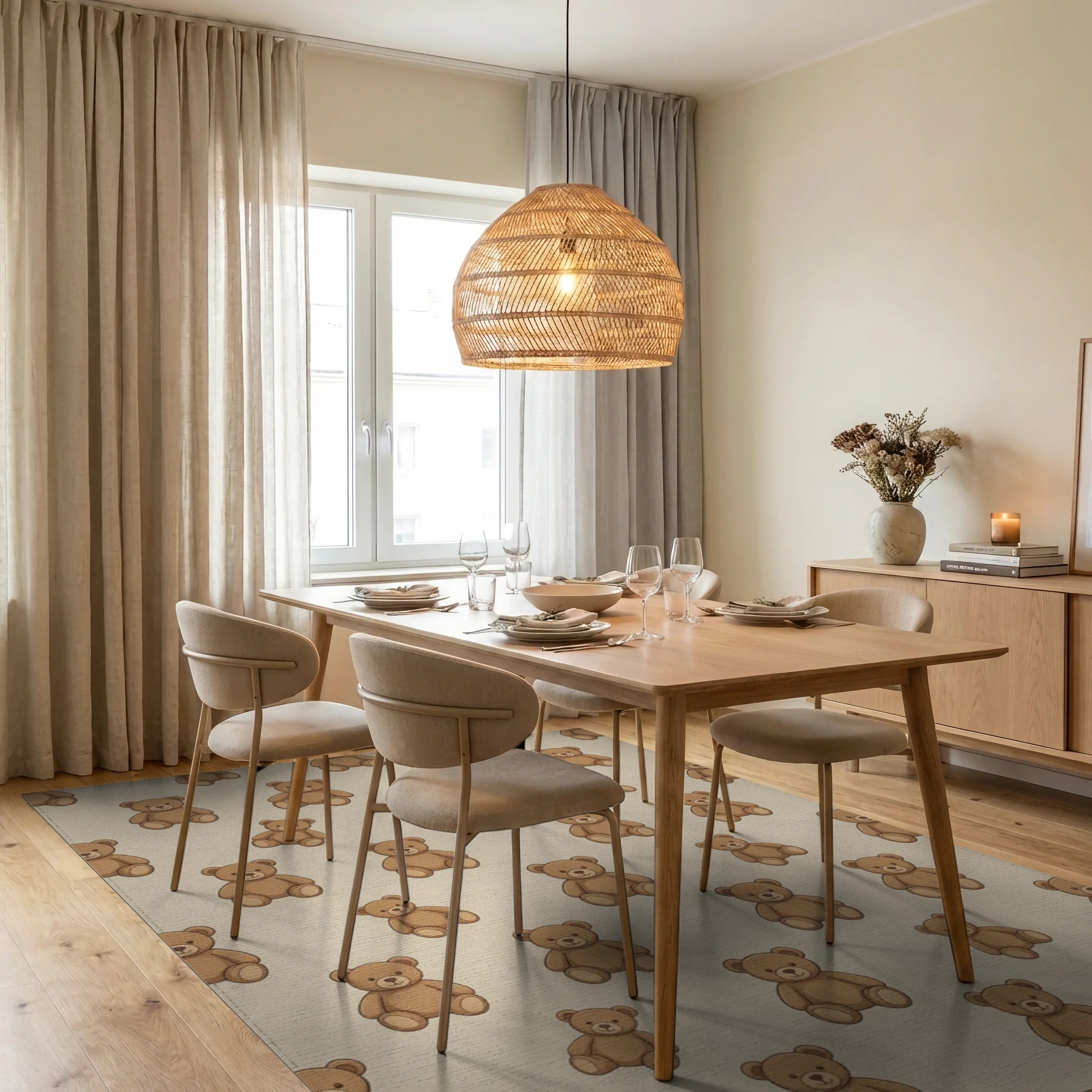 Beige Brown Minimalist Rug - dining_room