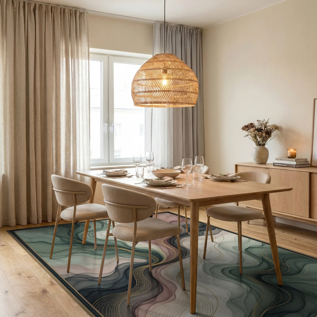 Abstract Fluid Sage Rose Rug - dining_room