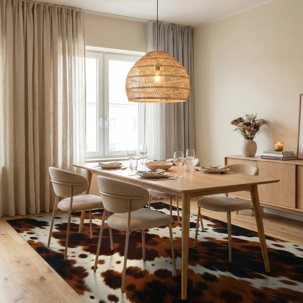 Brown Black Cream Rug - dining_room