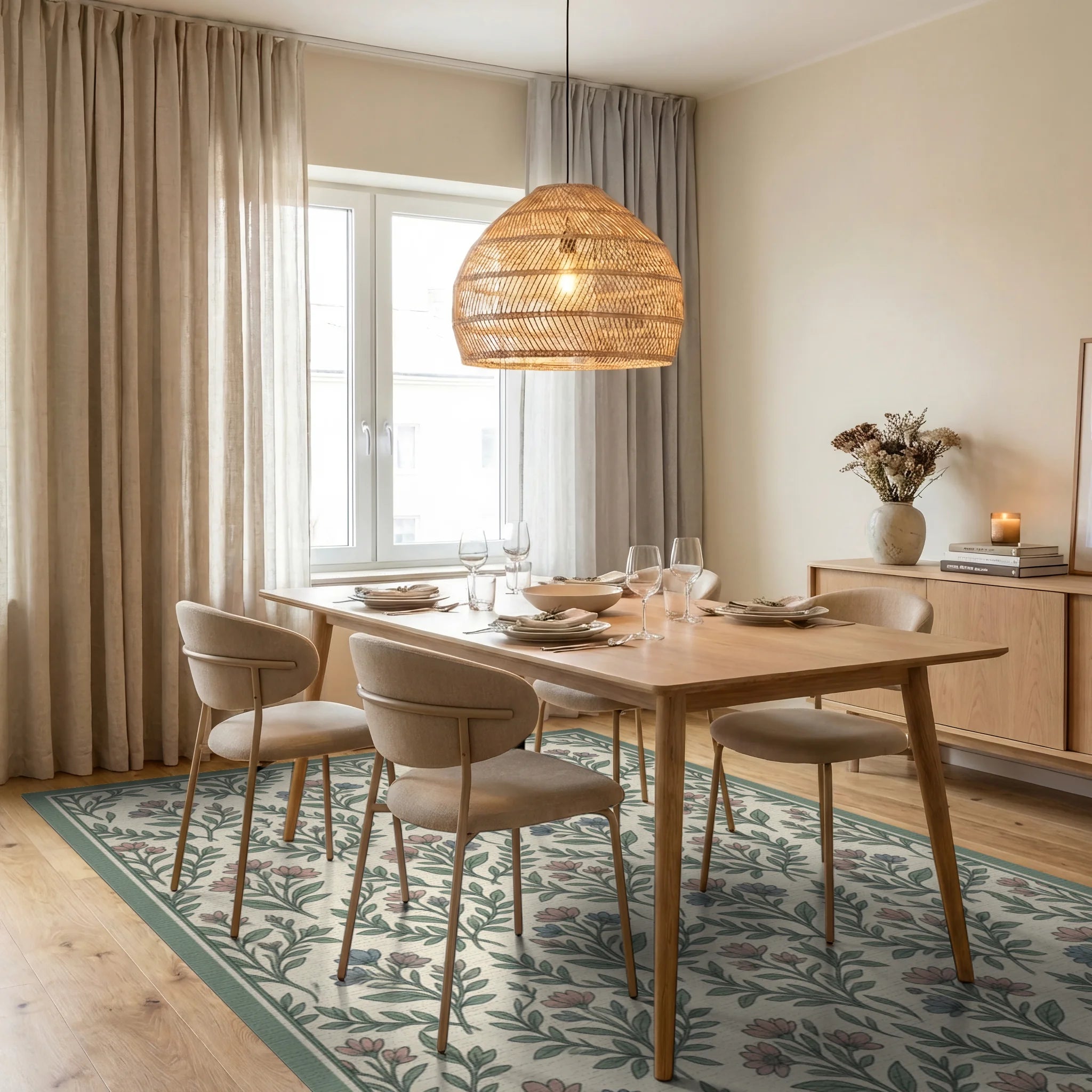 Transitional Green Blue Rug - dining_room