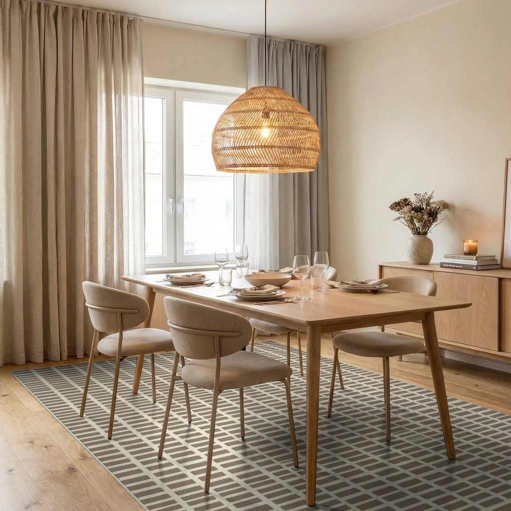 Cream White Geometric Rug - dining_room