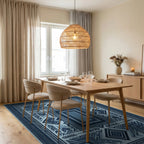 Symmetrical Indigo Geometric Folk Art Rug - dining_room