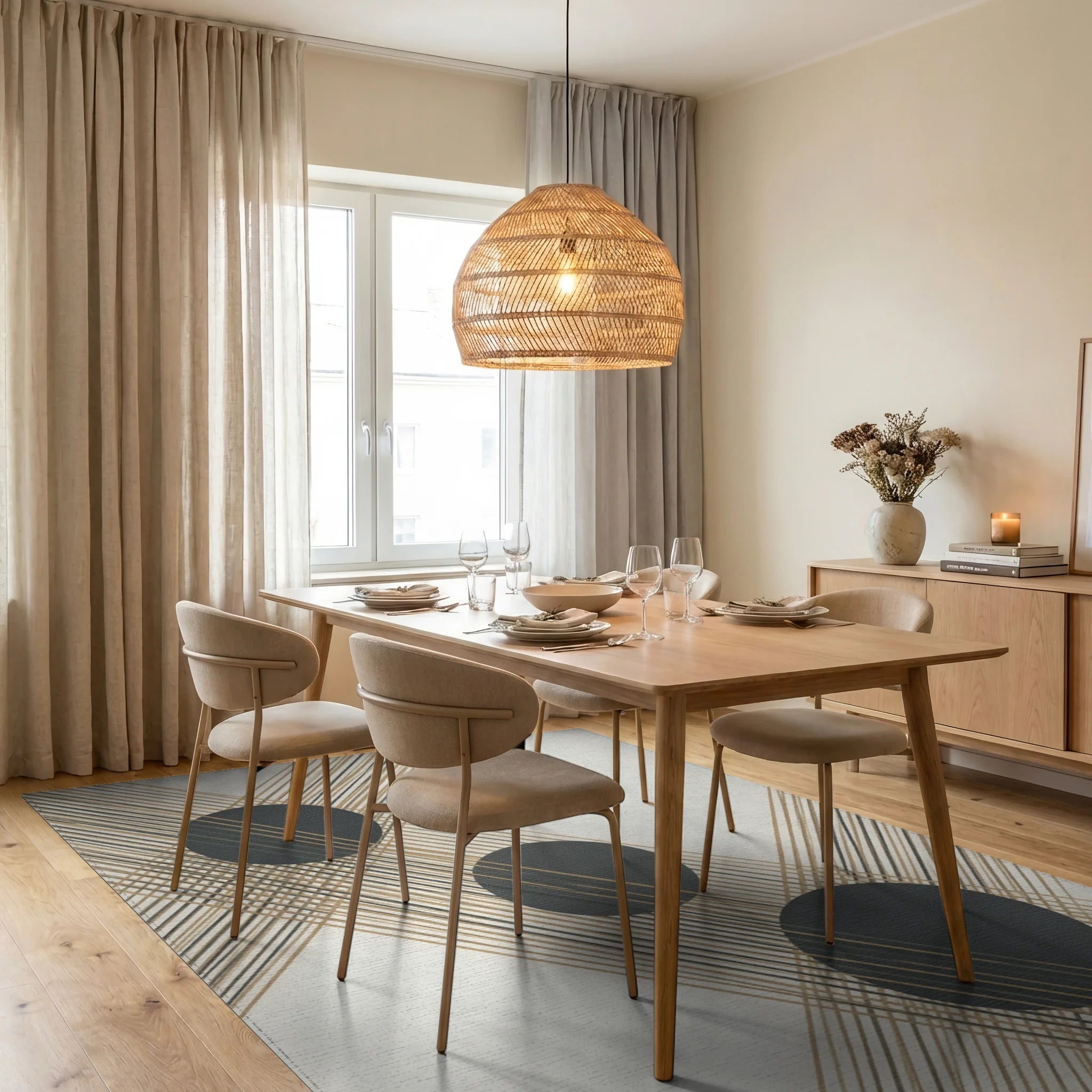 Gray White Geometric Rug - dining_room