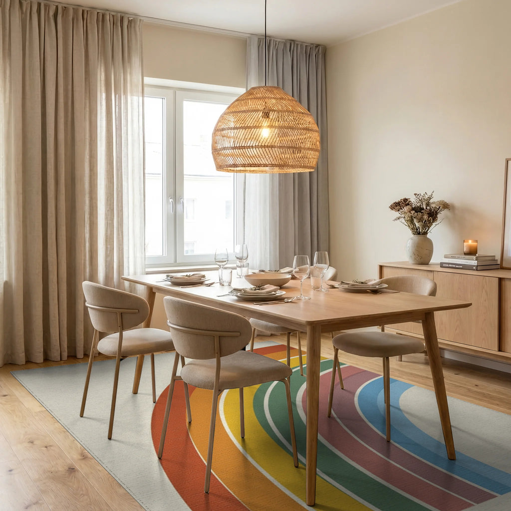 Geometric Rainbow Arc Cream Rug - dining_room