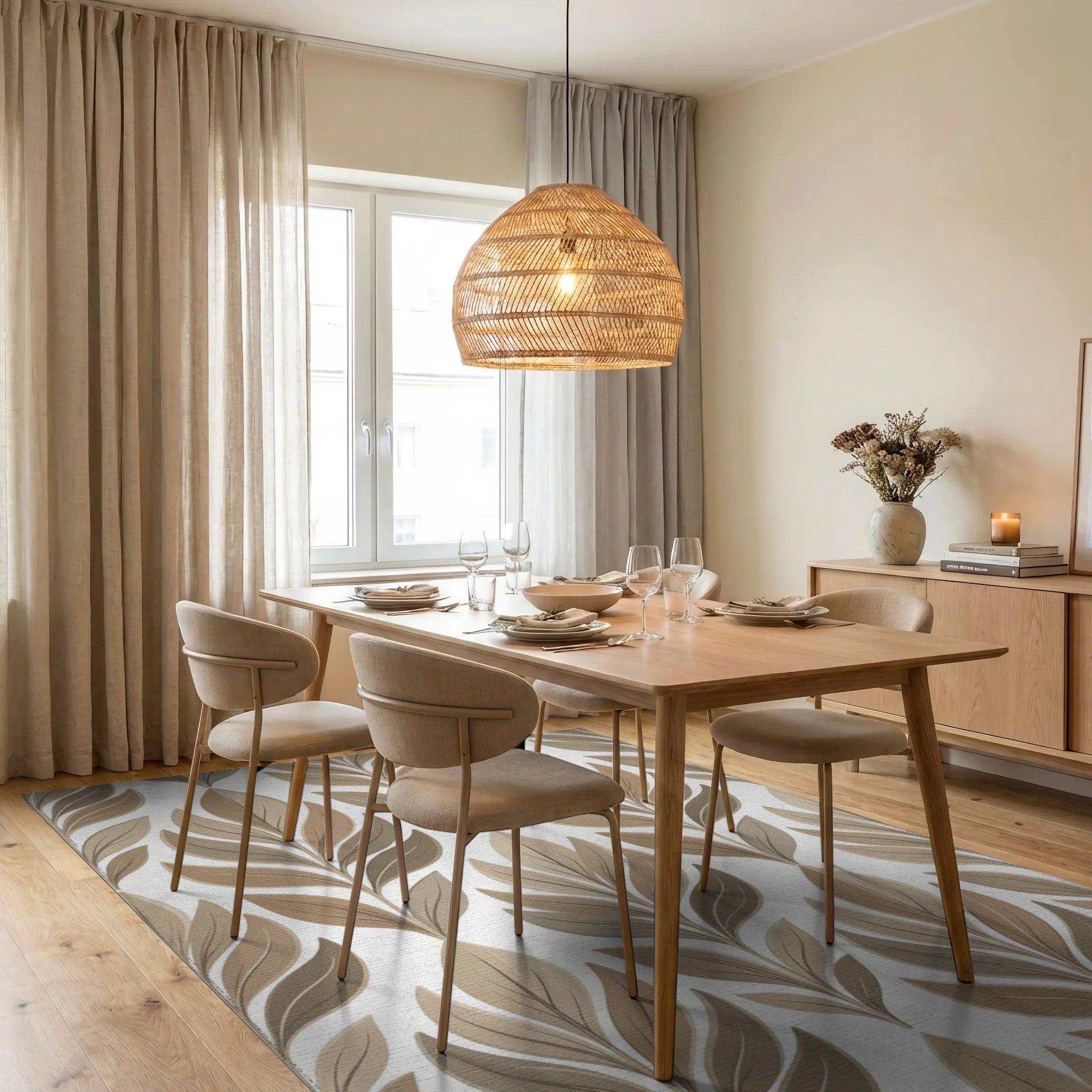 White Beige Minimalist Rug - dining_room