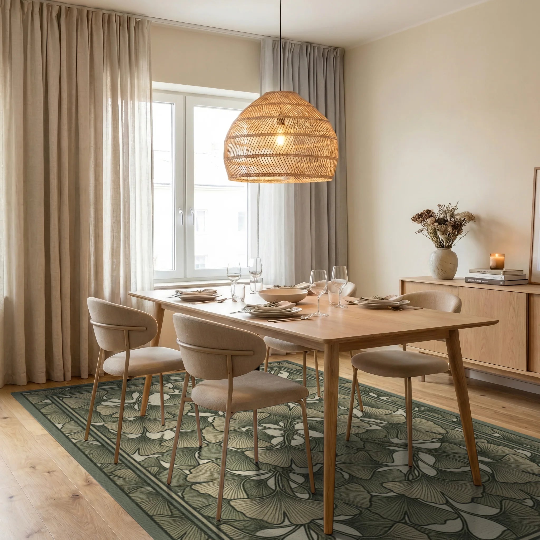 Green Traditional Floral Rug - dining_room