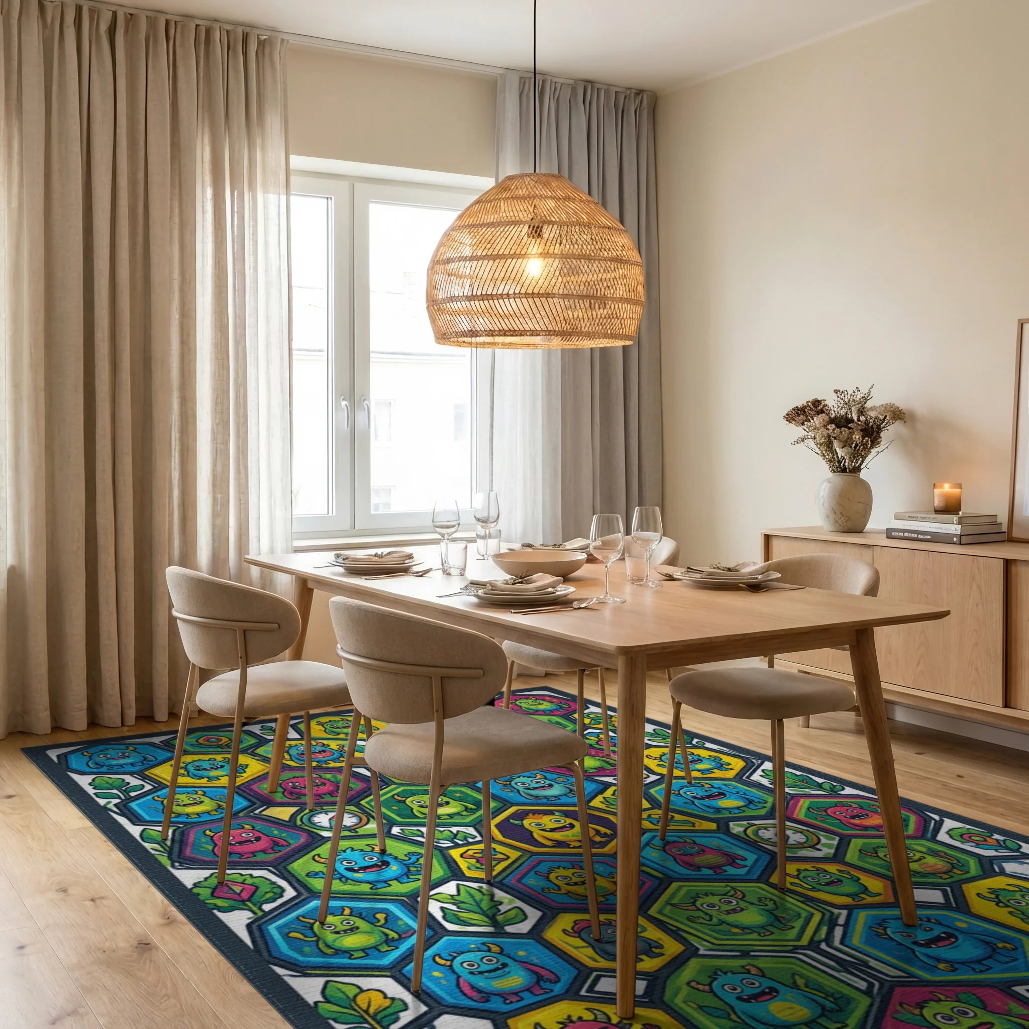 Whimsical Hexagonal Adventure Map Rug - dining_room