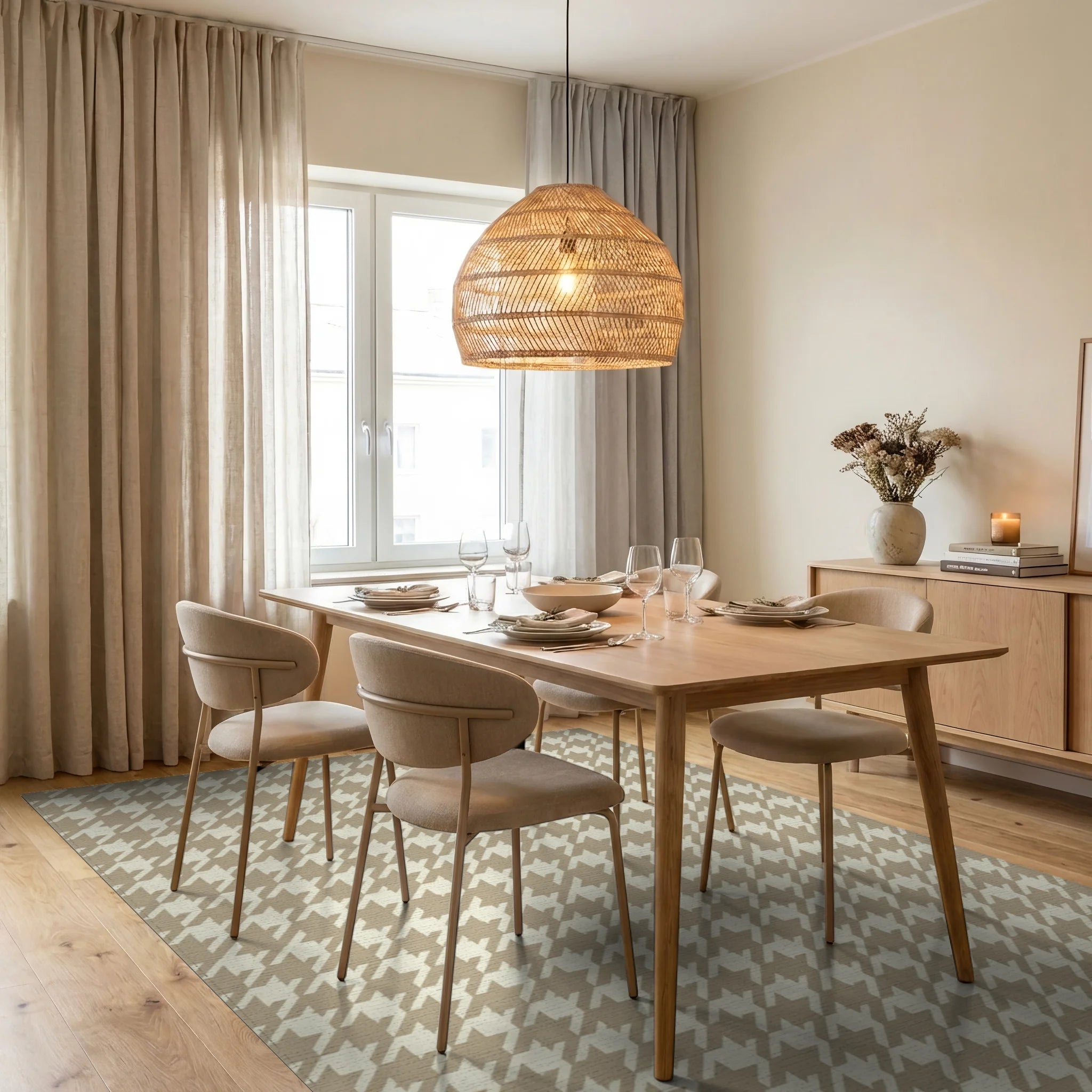 Beige Geometric Design Rug - dining_room
