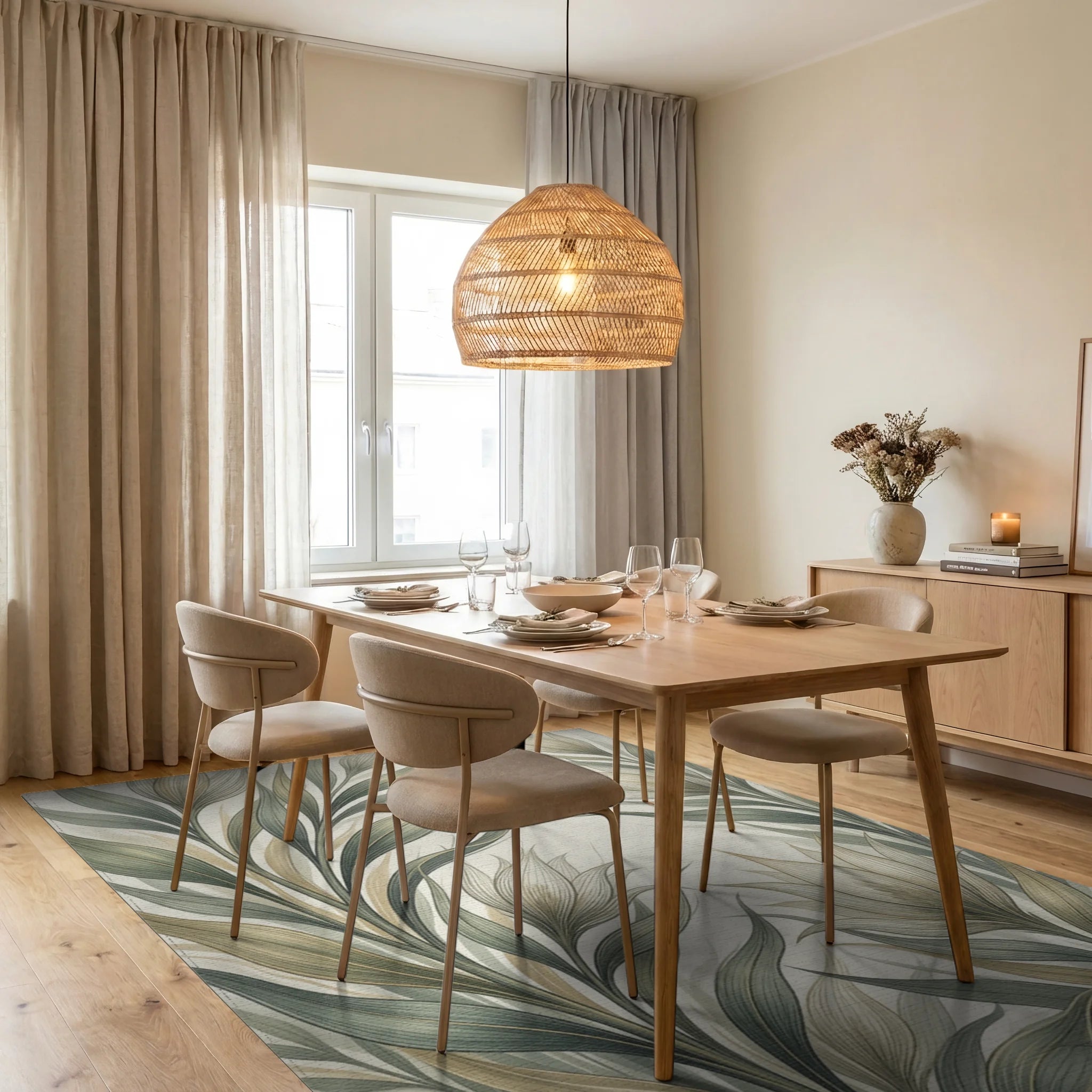 Champagne Sage Fluid Botanical Rug - dining_room