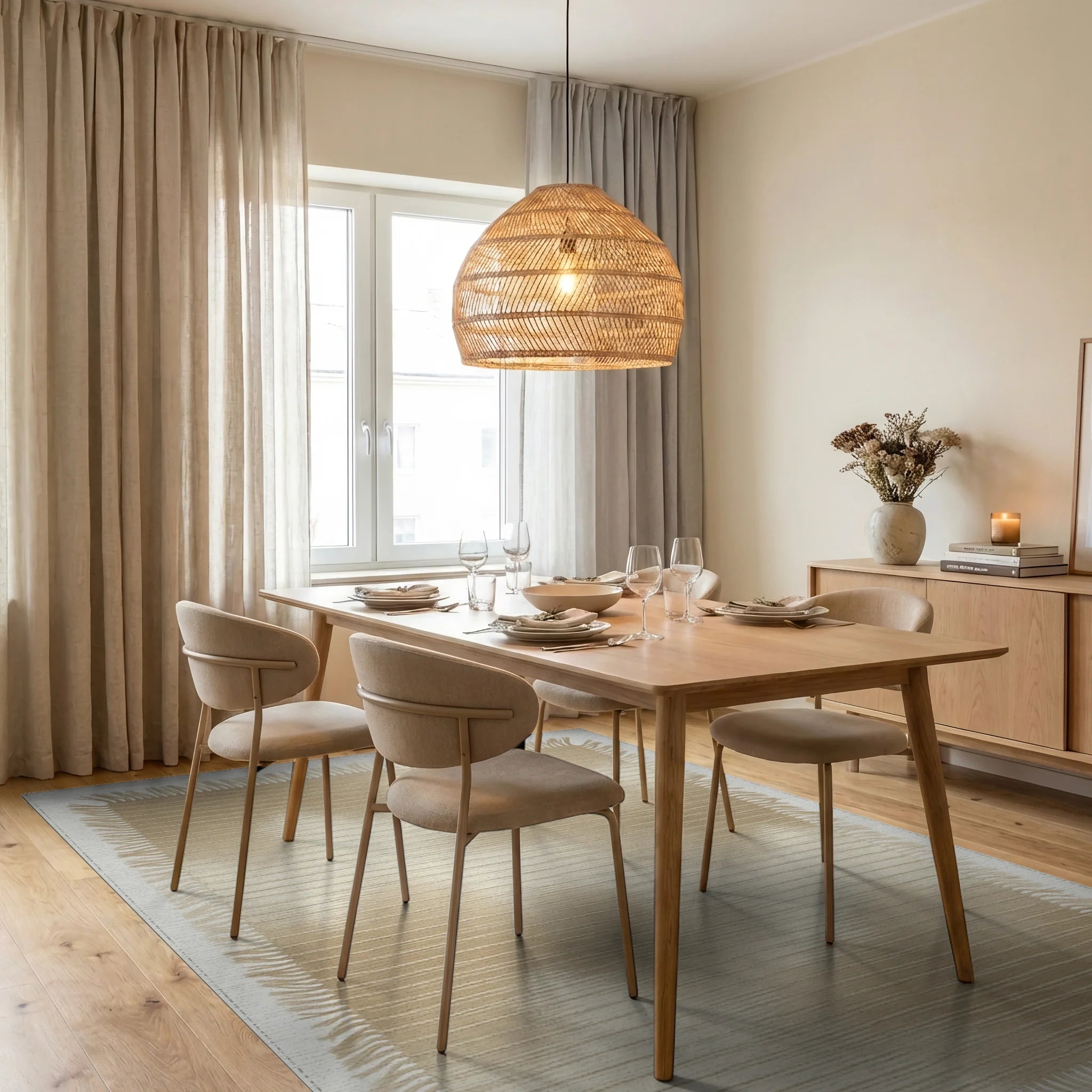 Beige Minimalist Geometric Rug - dining_room