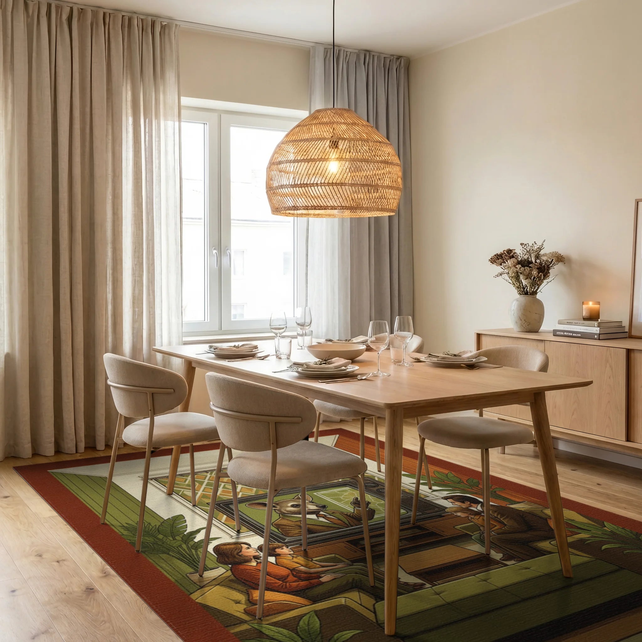 Green Gold Orange Rug - dining_room