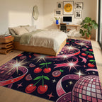 Disco Mirror Ball Cherry Retro Cosmic Rug Bedroom View