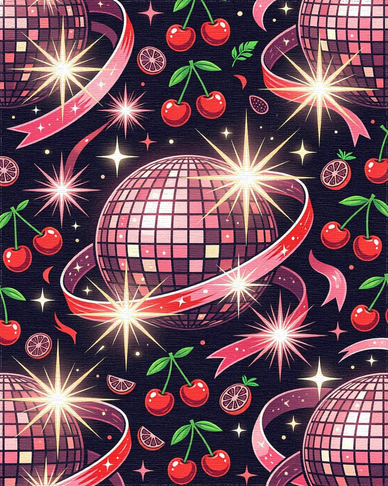 Disco Mirror Ball Cherry Retro Cosmic Rug - Cutout View