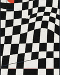 Distorted Black White Checkered Curve Rug - Cutout View