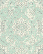 Distressed Aqua Medallion Arrangement Rug - Cutout View
