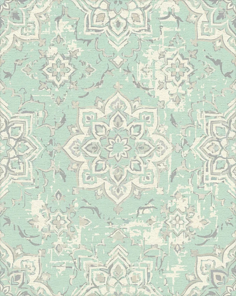 Distressed Aqua Medallion Arrangement Rug - Cutout View