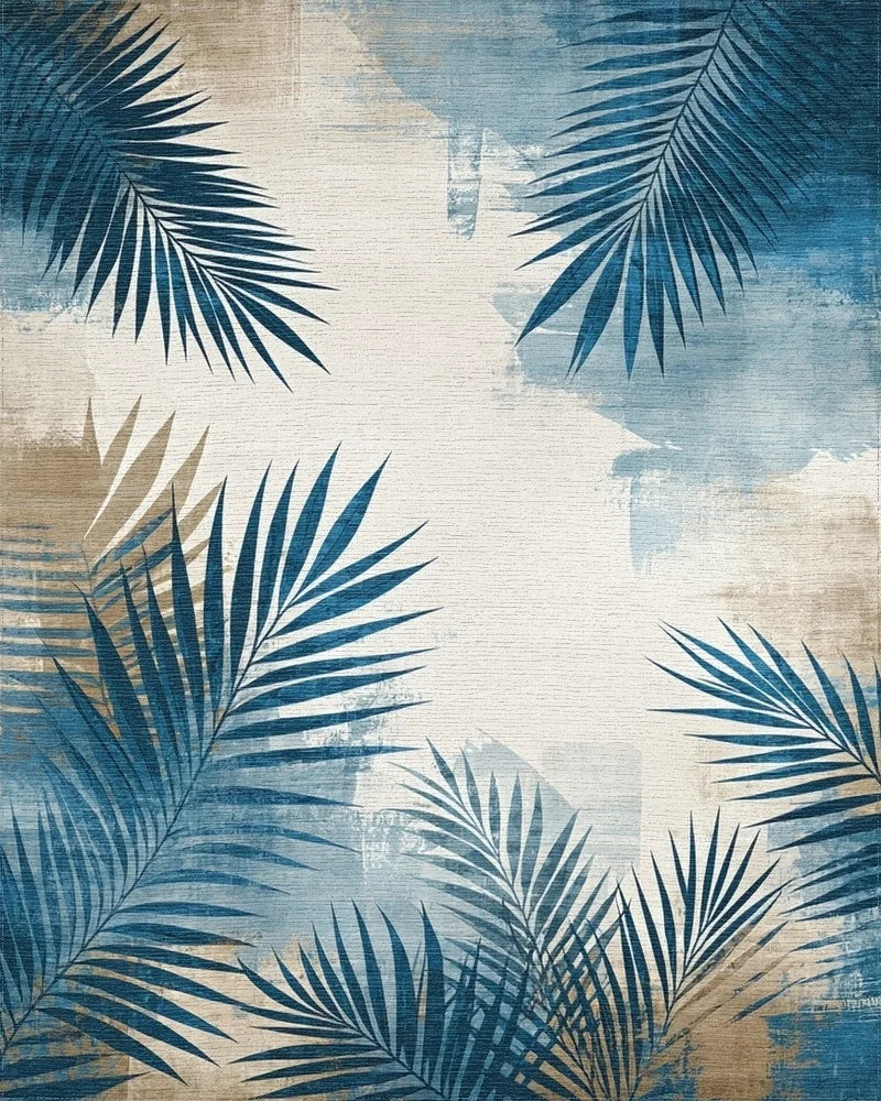 Distressed Blue Palm Fronds Rug - Cutout View