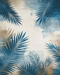 Distressed Blue Palm Fronds Rug - Cutout View