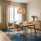 Distressed Blue Palm Fronds Rug - Dining Room View