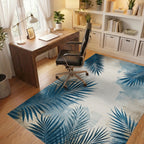 Distressed Blue Palm Fronds Rug - Office View
