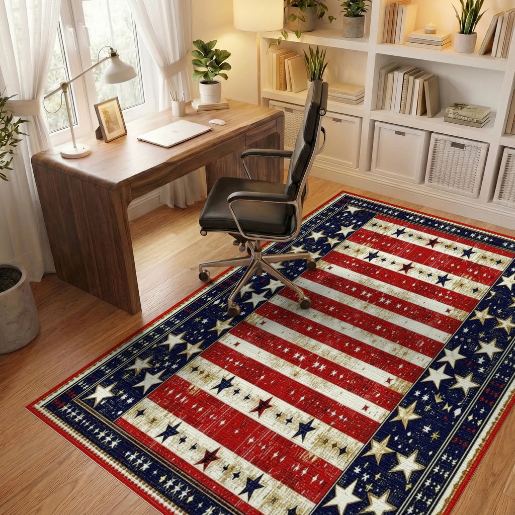 Distressed Flag Stars Stripes Rug - Office View