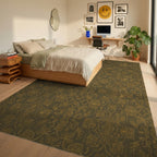 Distressed Gold Floral Damask Accents Rug Bedroom View