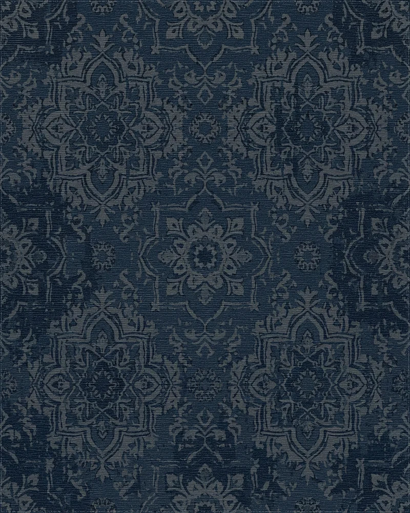 Distressed Midnight Blue Medallion Rug - Cutout View