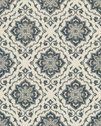 Distressed Navy Damask Medallion Rug - Cutout View