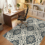 Distressed Navy Damask Medallion Rug Office View