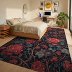 Dramatic Crimson Roses Dark Branches Rug Bedroom View