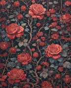Dramatic Crimson Roses Dark Branches Rug - Cutout View
