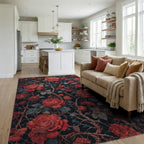 Dramatic Crimson Roses Dark Branches Rug Living Room View