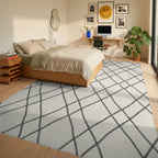 Drawn Gray Diamond Quilted Rug Bedroom View