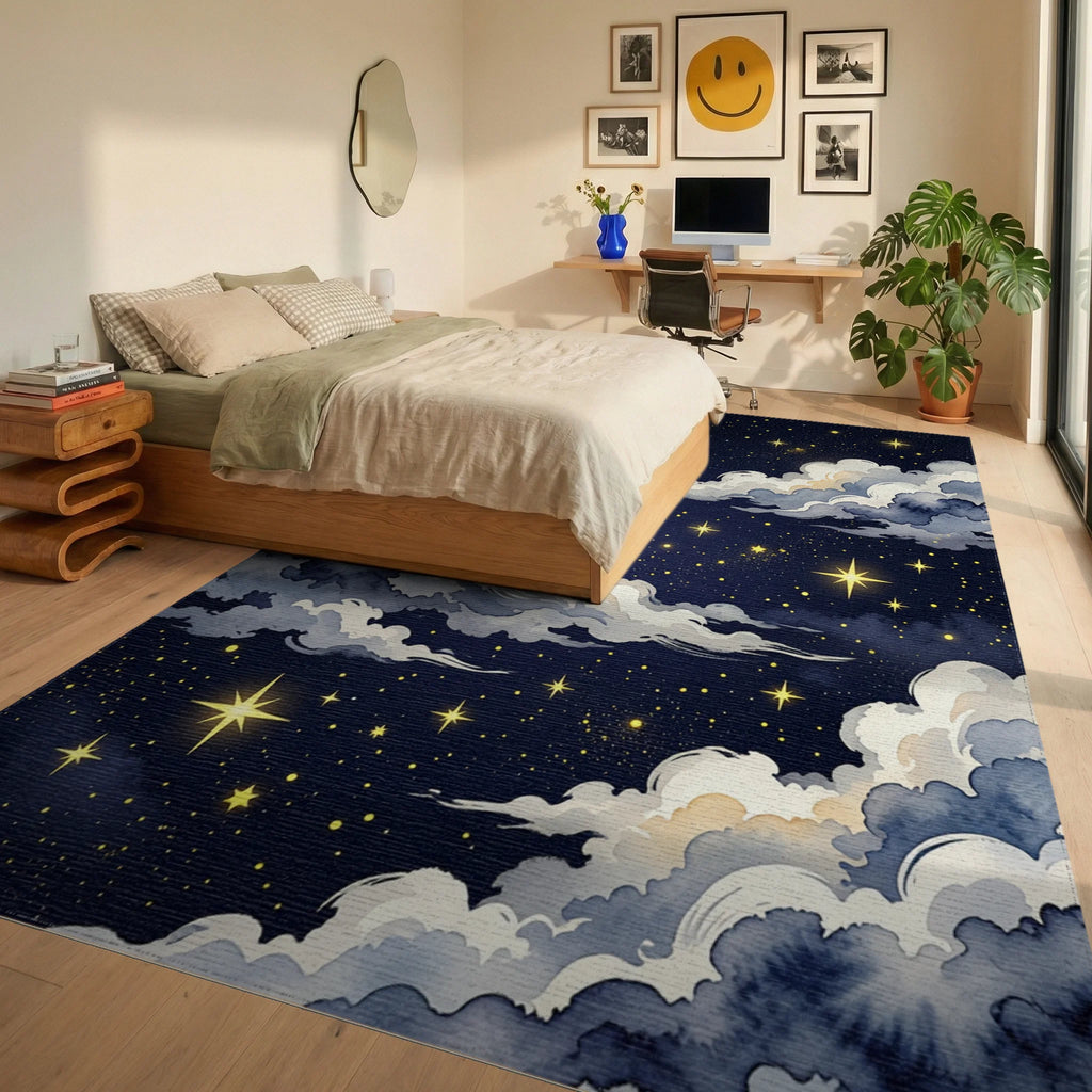 Dreamy Night Sky Starry Cloudscape Rug Bedroom View